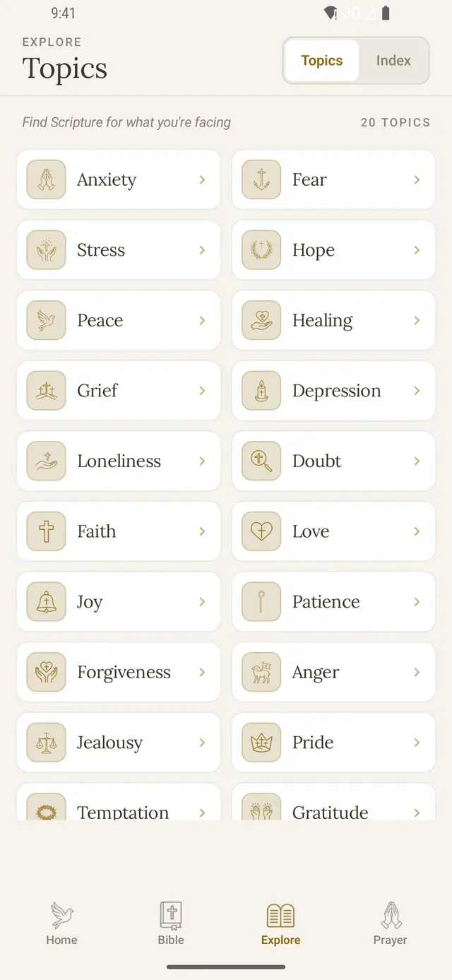The Explore concordance in PrayerPath